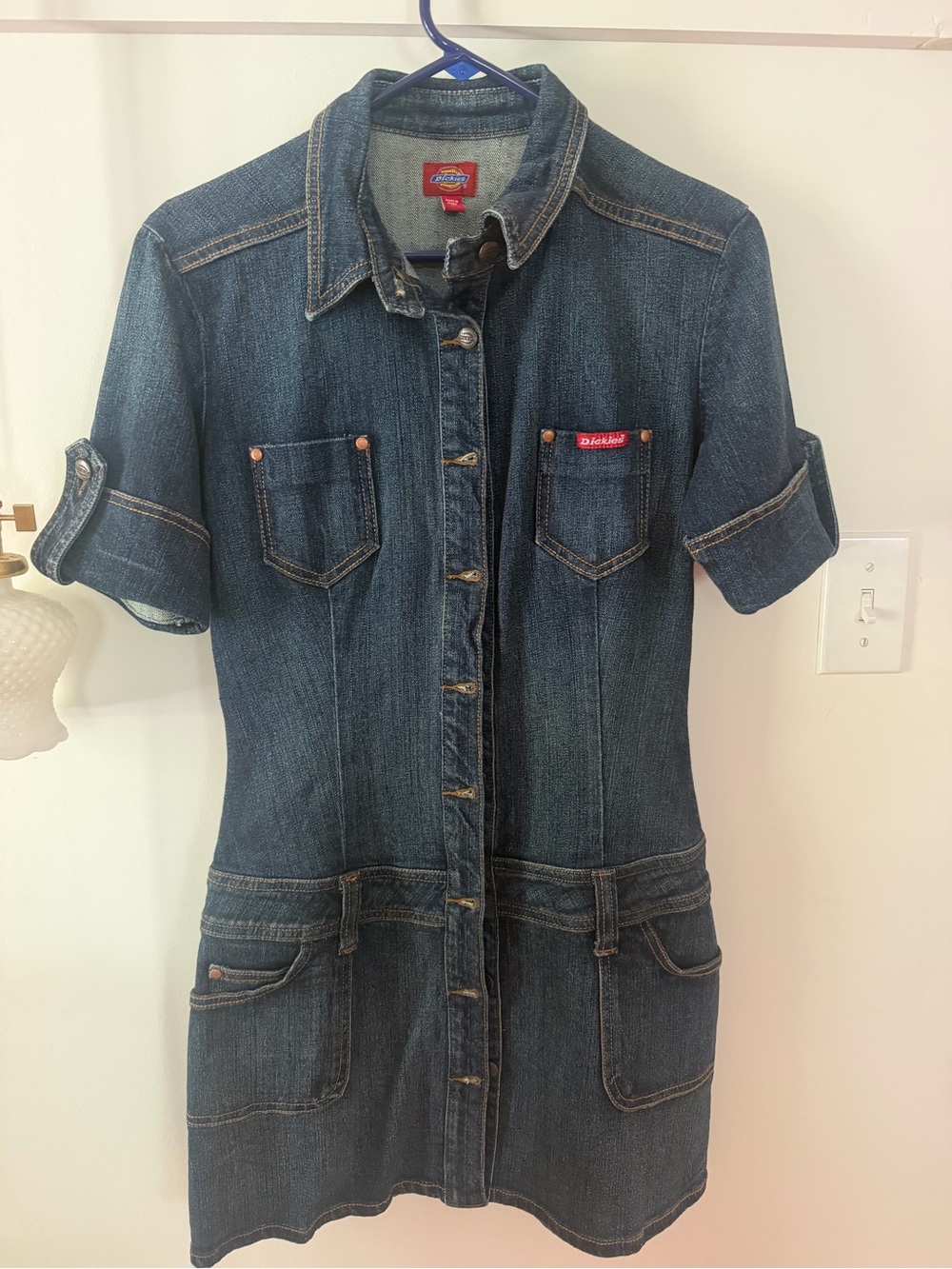 Dickies Vintage Blue Denim Button-Front Shirt Dress